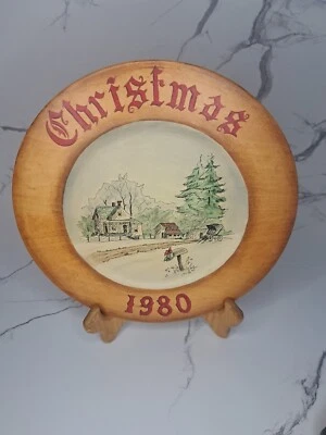 Vintage Hand Painted Wooden Plate Wall Hanging 10.75" - Image 1 of 4