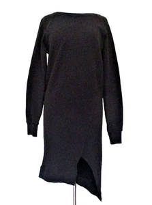 OAK NYC Felpa Abito Donna Medio Nero French Terry Asimmetrico - Foto 1 di 4