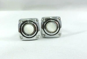 Stainless Steel Men's Cufflinks with Irridecent Pearl & Cubic Zarconia detail - Picture 1 of 6