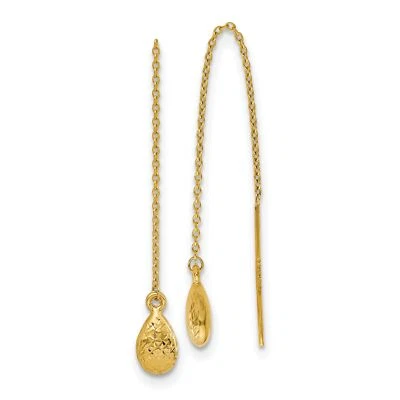 14k Yellow Gold Polished and Textured Tear Drop Threader Earrings - Image 1 of 4