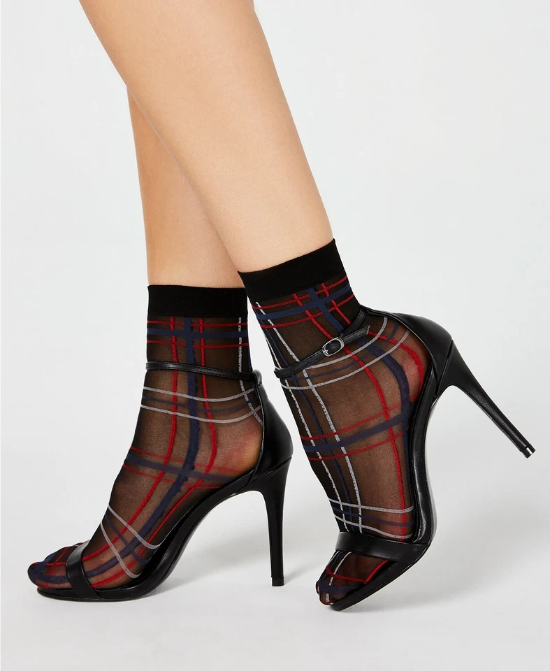 F224 Inc Black Women's Sheer Plaid Anklet Socks - Image 1 of 1