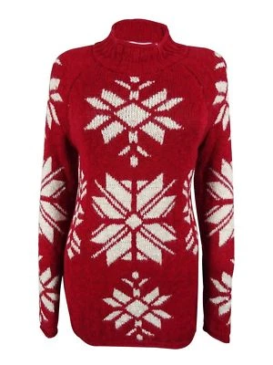 American Rag Womens New $90 Winter Holiday Snowflake Pullover Sweater Red White - Image 1 of 4