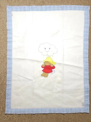 Vintage Quiltex Paddingtone Bear Baby Blanket Swing Cloud White Plaid Trim 1980 Foto 1 de 4