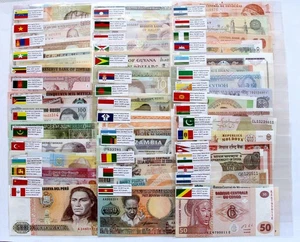 Lots 100 Foreign Paper Money 50 Countries World Banknotes UNC English Flags Gift - Picture 1 of 10