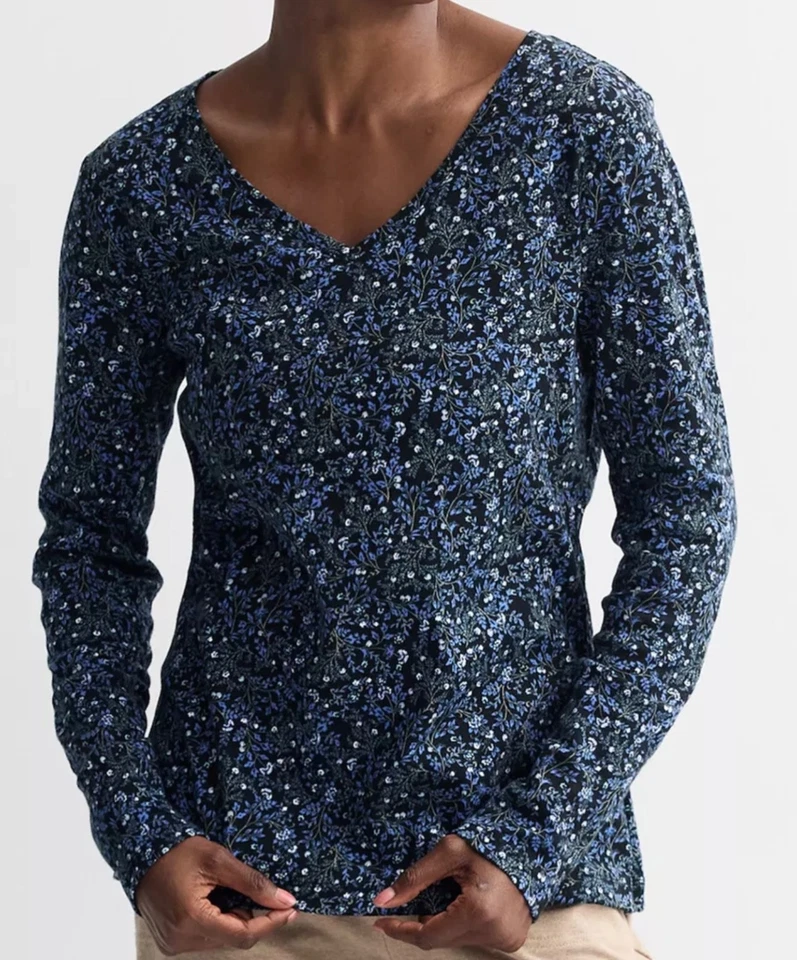 Camiseta Top Croft & Barrow Manga Larga Cuello en V Talla XL - Azul Pequeño Jardín - Nueva Foto 1 de 1