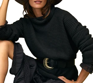 Suéter pequeño para mujer Anthropologie Pilcro grueso capucha cuello acanalado tejido negro - Imagen 1 de 4