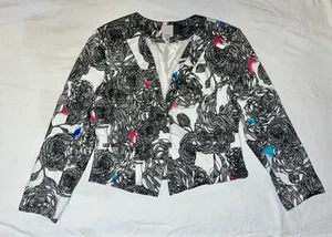 HALOGEN: LS Chaqueta Blazer Forrada Un Botón: Negro Blanco Patrón Floral, XL P - Imagen 1 de 4