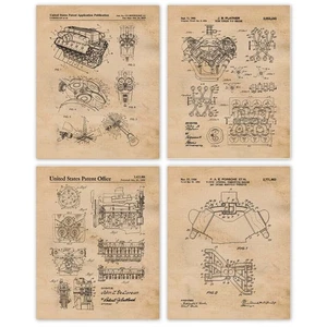 Classic Car Engines Patent Prints, 4 (8x10) Art Decor Home Work Office - Picture 1 of 10