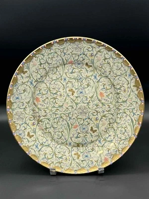 Plato decorativo decoupage hecho a mano floral borde dorado arte de pared 12,75" vintage Foto 1 de 4