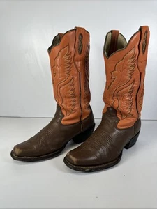 Double H DH1502 Western Cowboy Boots Orange Shaft Brown Leather US 9D Men’s - Picture 1 of 24