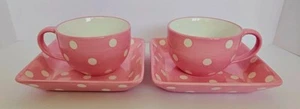 2 Pampered Chef Help Whip Cancer Pink & White Polka Dot Cup & Plate Sets - Picture 1 of 4
