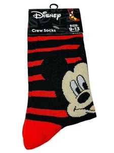 Disney Mickey Mouse Crew Socks Size 9-13 Adult Red Black 1 Pair Unisex New Gift - Picture 1 of 6