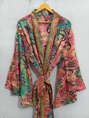 Bata kimono de seda hasta el tobillo ropa de verano suave albornoz talla libre vestido L-232 Foto 1 de 4