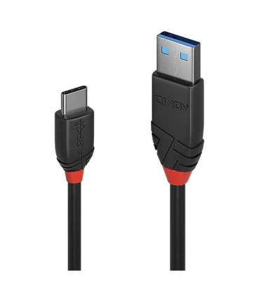 LINDY 1m USB 3.2 Typ A an C Kabel, 10GBit/s, Black Line, 3A - Bild 1 von 2