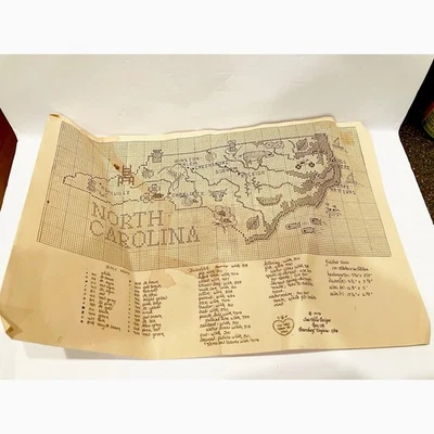 Vintage North Carolina Cross Stitch State Map Counted Chart Sue Hill Designs - Image 1 of 3