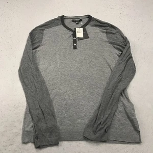 John Varvatos Shirt Mens Medium Gray Henley 100% Cotton Designer NWT - Picture 1 of 11