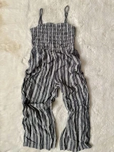GAP Women’s One Piece Jumpsuit Pants Romper White Blue Striped S - Picture 1 of 2