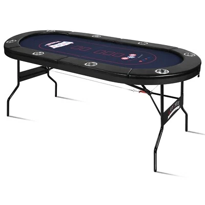 8 Player Oval Foldable Poker Table Casino Blackjack Texa Holdem Table Metal 72" - Image 1 of 2