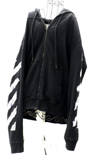 OFF WHITE Airport Tape Felpa con cappuccio e zip XL Nero Bianco *LEGGI*
