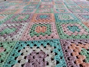 New large Handmade Vintage Style Crocheted Granny Blanket 64 inches Squared
