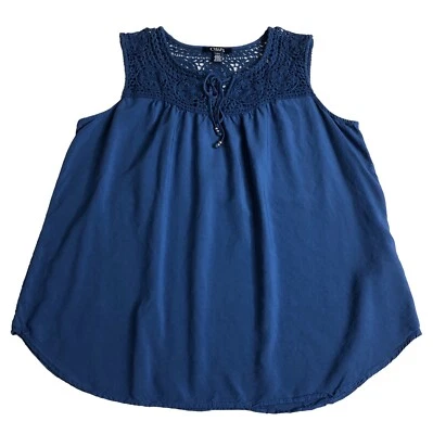 Top de mezclilla Chaps para mujer L azul viscosa sin mangas cuello de ganchillo boho costero preppy Foto 1 de 4