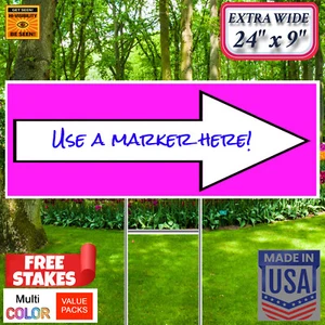 NEON MAGENTA ARROW Yard Signs 4-Pack w/ Free Stakes – Double Sided – USA - Picture 1 of 14