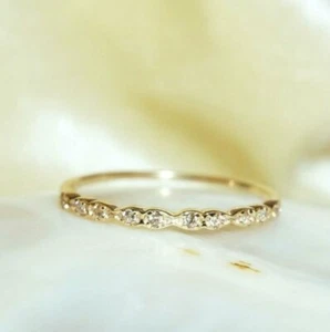 Gold Halb Eternity Massiver Band Diamantring 14K Hochzeit 14k Gelb Rund Band NS9 - Bild 1 von 12