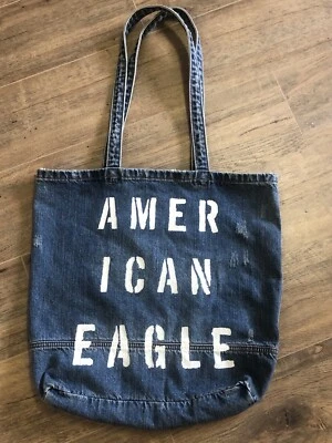 American Eagle Outfitters Jean джинсовой ткани сумка школы книги колледжа сумка с короткими ручками пляж логотип - Изображение 1 из 4
