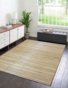 Tappeto Arredo in Vero Bamboo Naturale Grande a Listelli Bordato Bambù Soggiorno - Foto 1 di 12