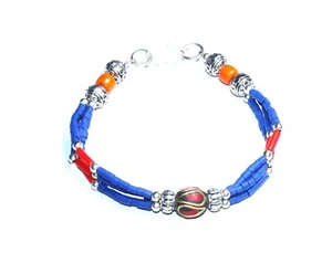 Lepis Lazuli Coral Amber Gemstone Handmade Nepali Bracelet Size 7.8 Inches - Picture 1 of 4