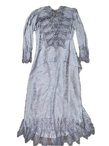 Vintage 1980s Victorian Revival Dress Capriccio By Digna Floral Silk Jacquard 12 - Picture 1 of 13