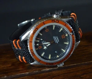 UHRENARMBAND 22 20 18 MM SCHWARZ ORANGE ECHT ROCHEN MA STRAP HANDMADE BAND - Picture 1 of 12