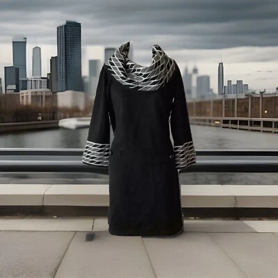 Marc New York Black White Cowl Sweater Dress S Mod Geometric Knee  Foto 1 de 4