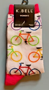 Women's NEW K. Bell White & Pink Socks Shoe Size 4-10 Sock Size 9-11 - Picture 1 of 2