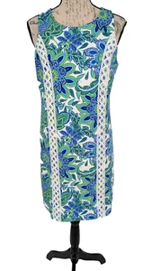 Eliza J. Dress Size 10 White Blue Lime Paisley Bohemian NWOT Nice - Picture 1 of 12