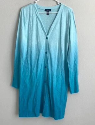 Denim & Co. By the Beach Dip Dye Knit Cardigan - Aqua (Sz XS) a596368  - - Image 1 of 4