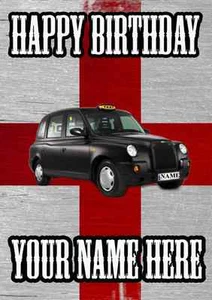 Tarjeta personalizada Black Cab Happy Birthday A5 pid351 mamá papá amigo CUALQUIER NOMBRE - Imagen 1 de 1