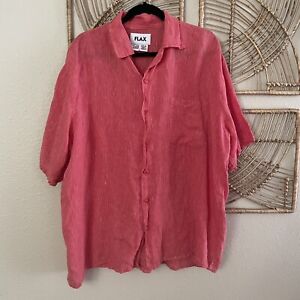 Flax 100% Linen Short Sleeve Shirt Button Down Beachy Minimalist Red Men's Sz L