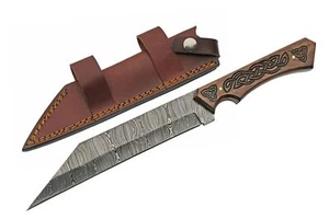 Seax | Festklinge Messer Damaststahl Klinge angelsächsischer Runendruide + Hülle - Bild 1 von 6