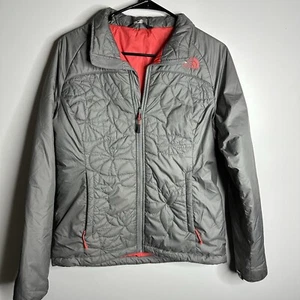Women’s The North Face Size Medium Grey Puffer Full Zip Flower Embroidered Coat - Picture 1 of 5