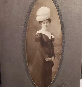 Pretty Lady Tall Straw Hat Heart Brooch Corsage Antique Photo Powell Hanford CA - Picture 1 of 4