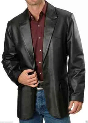 Men's Blazer Two Button Retro Long Leather Military Coat - Image 1 of 3