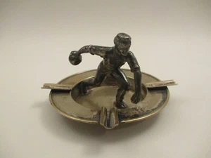 Antique Vintage 1928 Bowling Trophy Ashtray Silverplate Figural Midland Michigan - Picture 1 of 10