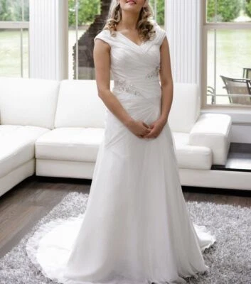 MIA Solano M1508L Wedding Dress,Modest Comfortable, Size 10, Light Ivory Chiffon - Image 1 of 4