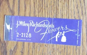 CARATTERISTICA COPERTINA LIBRO FIAMMIFERI: J. WILEY RICHARDSON'S FLOWERS OKLAHOMA CITY, OK -C26 - Foto 1 di 2
