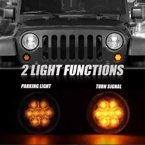 Smoked Lens Amber Front LED Turn Signal Lights For 2007-2017 Jeep Wrangler JK - Picture 1 of 12