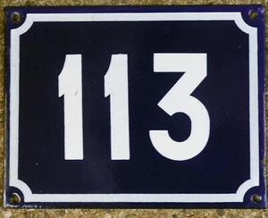 Large old blue French house number 113 door gate plate plaque enamel sign NOS - Picture 1 of 1