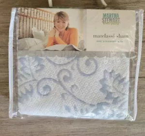 1 Rare MARTHA STEWART MATELASSE Portugal Standard Pillow Sham Blue Scroll cotton - Picture 1 of 3