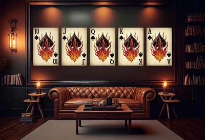 Playing Card Canvas Wall Art | Royal Flush | Poker Art | Frameless Flame Series - Image 1 of 4