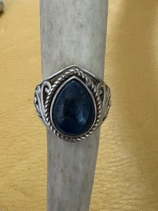 Vintage Oval Blue Lapis Sterling Silver Ring Size 6.75, 7.60 Grams - Picture 1 of 4